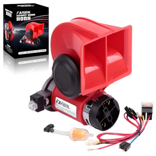 FARBIN Compact Air Horn with Compressor Electric Car Horn 12V 150db Super Loud train horns kit for trucks - color: red