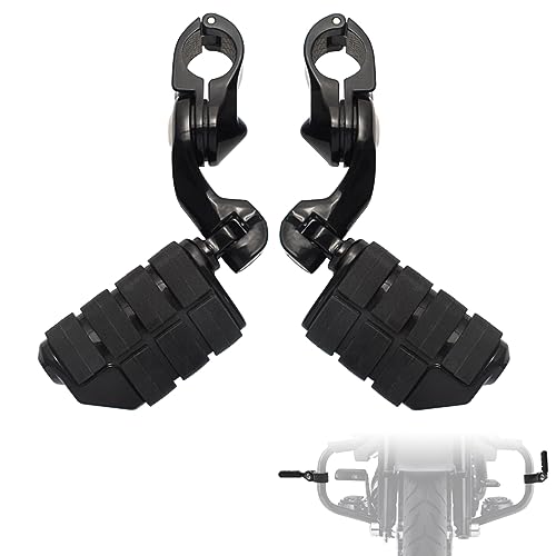 FOVPLUE 1.25" Highway Footpegs,Short Angled Adjustable Highway Pegs w/Mounts for Harley Touring Street Glide Electra Glide Road King Softail CVO Dyna Trike VRSC Sportster w/1-1/4" Engine Guard,Black#2 - color: GLOSS BLACK SHORT ANGLED
