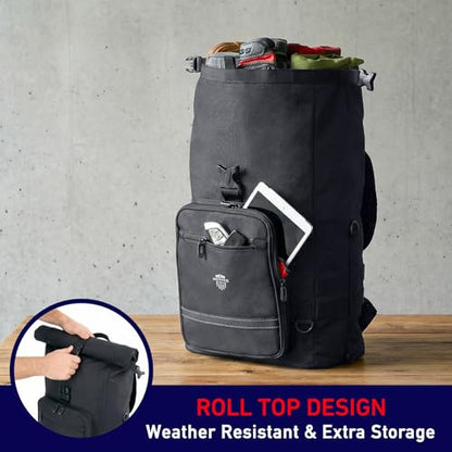 Nomad Motorcycle Sissy Bar Bag Expandable Roll Top Extra Storage Motorbike Tail Bag Converts to Handle & Shoulder Carry,15” Laptop Sleeve Weather Resistant Motorcycle Luggage Rack/Seat Travel (Black)