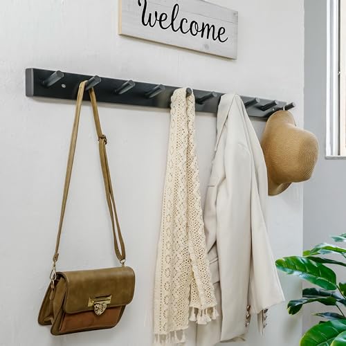 WEBI Coat Rack Wall Mounted,10 Hooks,38" Long Coat Hanger Wall Mount,Bamboo Peg Rail Hat Hooks for Hanging Caps,Jacket,Clothes,Coats,Black,2 Packs - color: Black, size: 38 inch(2 Packs)