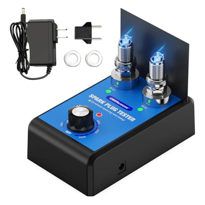 OBDResource Automotive Spark Plug Tester Engine Ignition Spark Plugs Tester Analyzer 0 to 6000RPM Car Motorcycle Spark Plug Testers Tool for 12V Gasoline Vehicles Dual Holes 13MM Spark Plug Socket