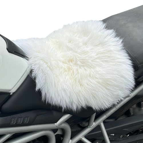 'The Nomad' Long‑Wool Sheepskin Seat Pad – 36 × 34.5 cm Adventure/Touring Motorcycle Cushion – Secure Straps, Temperature‑Regulating, Handmade in UK (Ivory) - color: Ivory