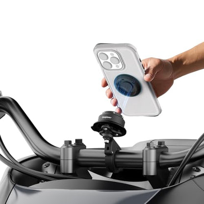 Quick Launch Magnetic Motorcycle Phone Mount with Universal Interface, Anti-Vibration Handlebar Bracket with Secure Lock for Bike Scooter Moto MTB, 360° Blind Installation (QM01&QU01) - style: QM0U1