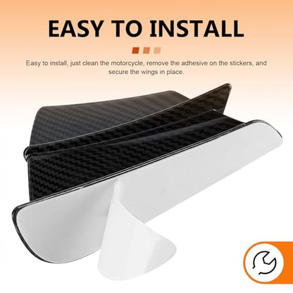 2 PCS Motorcycle Fairing Wing, Self-Adhesive ABS Aerodynamic Spoiler, Sporty Carbon Fiber Style Wind Deflector Accessory, Universal for Most Motorcycles (Carbon Fiber Black)