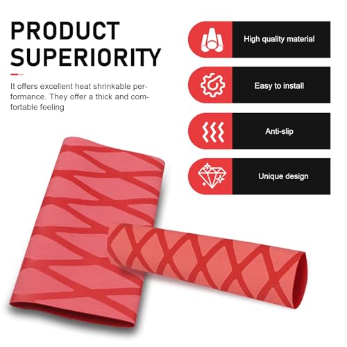 4 PCS Non-Slip Heat Shrink Motorbike Grips & Brake Grips Sleeve, Diamond Grid Rubber Handlebar Grip Cover, Shockproof Handlebar Protector, Universal for Dirt Bike, Scooter (Red) - color: Red