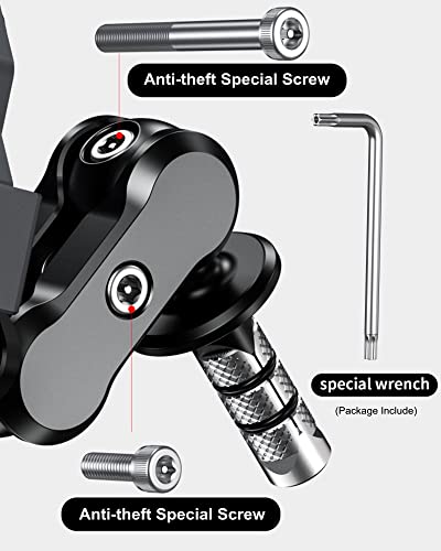 BRCOVAN Motorcycle Fork Stem Phone Mount with Qi 15W Wireless Charger & Vibration Dampener, Anti-Theft, Anti-Shake, Adjustable, Aluminum Alloy Motorcycle Cellphone Holder for 4.7-7.2'' Smartphone