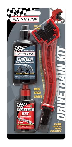 Finish Line Drivetrain Kit for Bicycles, Includes Grunge Brush, 2oz Dry Lube, 4oz EcoTech Degreaser, Complete Bike Cleaning and Lubrication System for Chains, Cassettes, and Drivetrain Components | bike-cleaning-tools