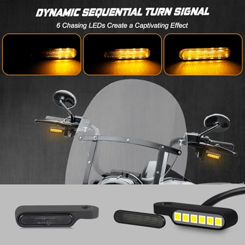NTHREEAUTO Universal Motorcycle Turn Signals Front Handlebar Sequential LED Blinkers Amber Lights Compatible with Harley Honda Yamaha Kawasaki Suzuki