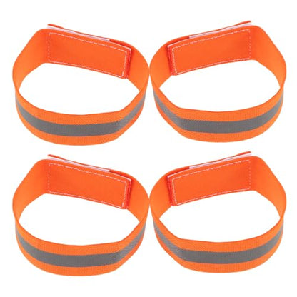 4pcs Reflective Leg Bands and Arm Bands Set, Adjustable Elastic Cycling Straps for Night Riding Safety, High Visibility Orange Reflective Gear for Mountain Bike and Outdoor Sports