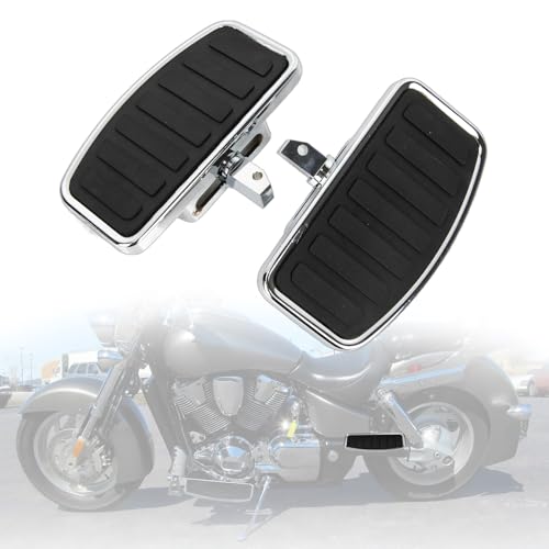 PSLER 2PCS Motorcycle Floorboards Adjustable Rear Passenger Foot Pegs, Compatible with Vstar Dragstar 400 650 V-Max XV125 XV250 VTX1800 VL400 VL800 C50, Chrome, Horizontal Stripes Pattern - size: Horizontal Stripes Pattern