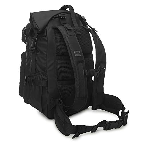 Royal Enfield Roll Top Backpack Black Waterproof 100% Polyester Motorcycle Bag Heavy-Duty Adventure Backpack Large Capacity Travel Pack for Bikers Hiking Camping Touring Outdoor Commuting