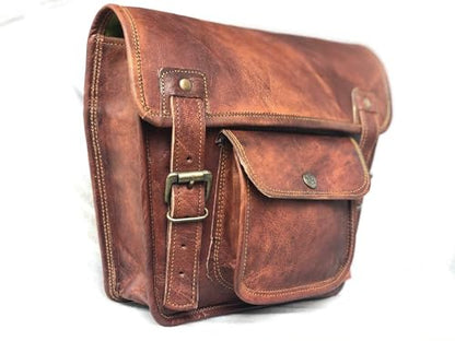 Leather Side Pouch | Motorcycle Bag Saddlebags | Handlebar Sissy Bar | Panniers Travel Tool Bag For Bike And Bicycle 11 x 3 x 9 Inches