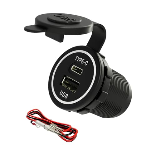 YM1218 USB Type C 28W Fast Charger Type C USB Car Charger Socket 9V-36V for Car, Boat, Golf Cart, Bus, RV, Golf, Automotive Marine ATV Truck - color: blackA+C-1pcs