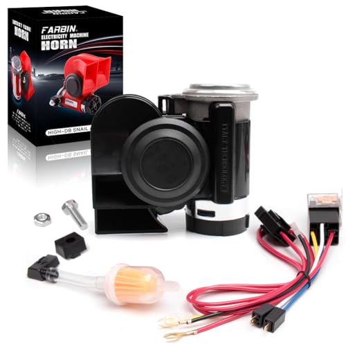 FARBIN Compact Air Horn with Compressor Snail Electric Car Horn 12V 150db Super Loud with Wiring Harness for Any 12V Vehicles - color: black mini