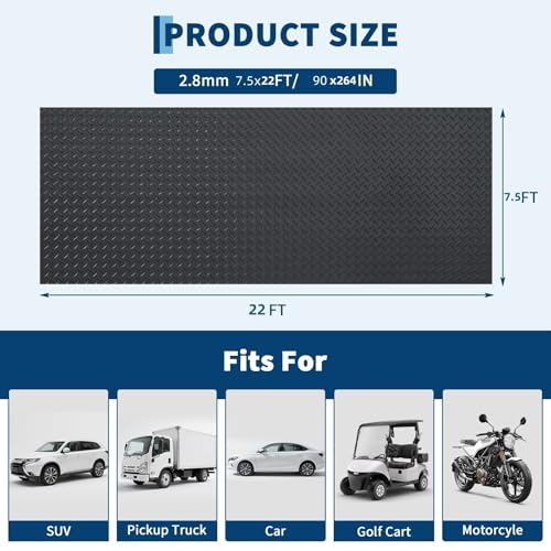7.5 x 22 FT Garage Floor Mat, 2.8mm Thickened Diamond Plate PVC Garage Mats Flooring Roll for Under Car, Garage Car Parking Mats for Compact SUVS, Sports Car