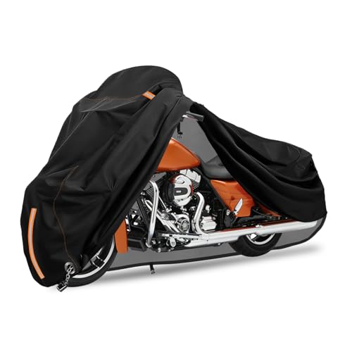 Rileytee Motorcycle Cover Waterproof, 600D Heavy Duty Outdoor/Indoor Motorcycle Cover with Reflective Strips,Fits Most Heavy Duty Scooter/Moped/Dirtbike Motorcycles (Black,96" W x 43" D x 56" H) - size: 97" W x 43" D x 56" H