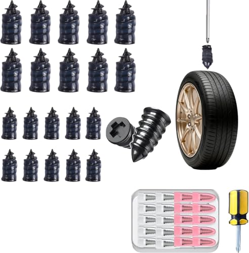 20 PC Tire Repair Rubber Nail Kit with 2 Sizes & Screwdriver,Professional Vacuum Tire Repair Spiral Rubber Screws,Fast Self-Service Screw in Tire Plugs for Car,Motorcycle,Truck,Tractor Puncture Repair - color: 20 PC