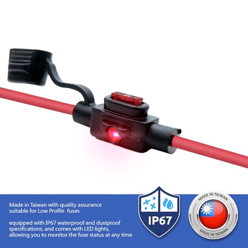 Waterproof in-line Low Profile LED Fuse Holder,12 AWG for Automotive, Marine（2 Pack） - style: LED Low profile