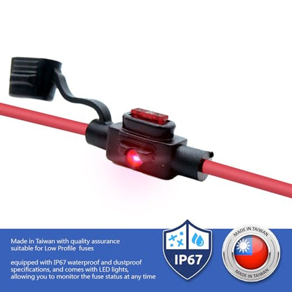 Waterproof in-line Low Profile LED Fuse Holder,12 AWG for Automotive, Marine（2 Pack） - style: LED Low profile