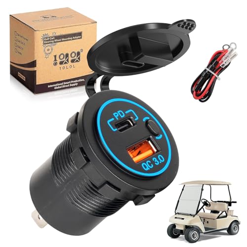 10L0L 12V USB & Type-c Outlet Quick Charge 3.0 Dual USB Charger Socket for Car Truck Golf Cart UTV ATV Boat, Waterproof, with On/Off Switch & Blue LED - color: USB & Type-c