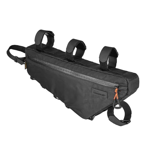 Rhinowalk BHD0018 Bike Frame Triangle Bag 2.9L, Waterproof Storage Bag with YKK Zippers, Cable Port & Pump Holder, Fits Hydration Pack – Black - color: Full Black,2.9L
