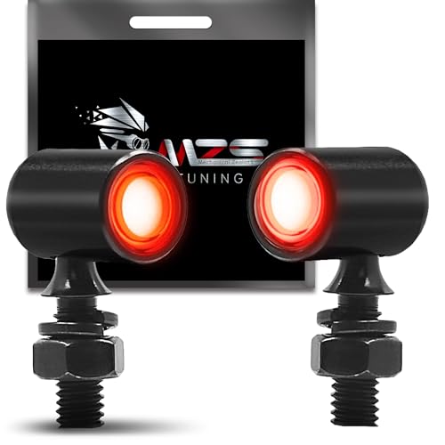 MZS Universal Motorcycle Front LED Turn Signals, 6/8/10mm Hole Fit, Red + Light Red Mini Blinkers, 12V DC Compatible - color: Red/Light Red, size: Mini Size Front