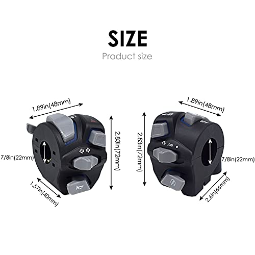 7/8" Motorcycle Switches Blue LED Light Switch for Horn Button Turn Signal Electric Fog Lamp Light Start Handlebar Controller Switches
