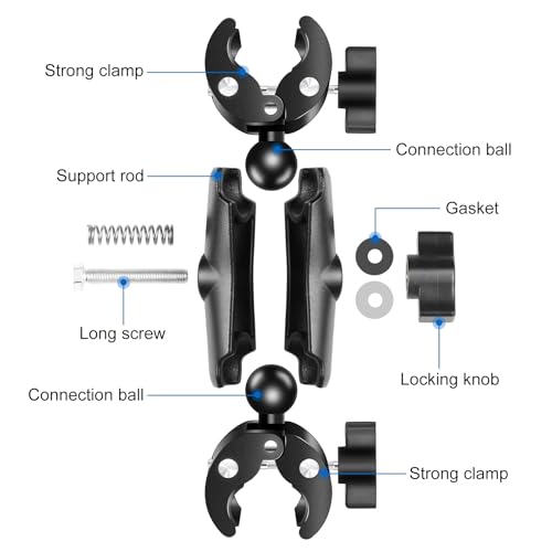 Double Mount Clamp for Action Camera, PULUZ Super Clamp Adapter Double Head Multifunction Holder for Motorcycle, Photography Light Fixture Bracket,Umbrella,Selfie Stick,Reflector - style: Double Mount Clamp
