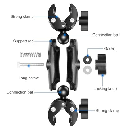 Double Mount Clamp for Action Camera, PULUZ Super Clamp Adapter Double Head Multifunction Holder for Motorcycle, Photography Light Fixture Bracket,Umbrella,Selfie Stick,Reflector - style: Double Mount Clamp