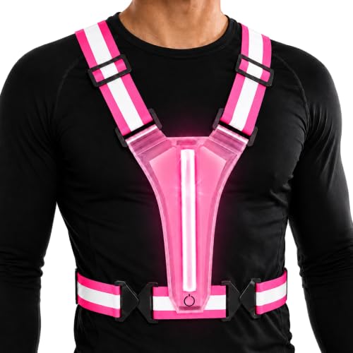 LED Reflective Vest Running Gear, 5 Colors Light Up Safety Vest | Rechargeable High Visibility Running Vest, Adjustable for Men Women. Ideal for Night Running, Walking, Cycling & Jogging. - color: Pink