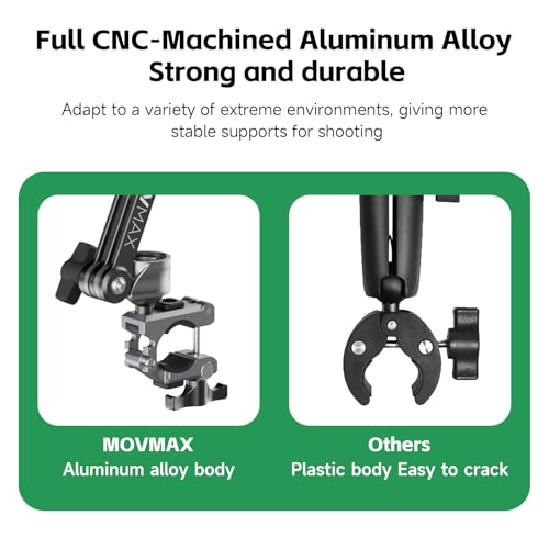 MOVMAX Blade Arm Bike Motorcycle Handlebar Mount Stabilizer, Camera Clamp Mount Shock Absorber for DJI Osmo Pocket 4/Pocket 3, Insta 360, GoPro Hero Cameras w Ball Head, Pocket 3 Accessories - style: Motorcycle Clamp Kit