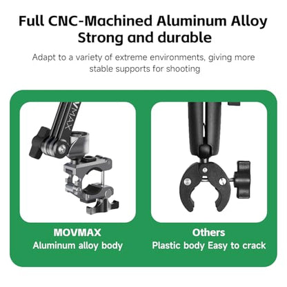 MOVMAX Blade Arm Bike Motorcycle Handlebar Mount Stabilizer, Camera Clamp Mount Shock Absorber for DJI Osmo Pocket 4/Pocket 3, Insta 360, GoPro Hero Cameras w Ball Head, Pocket 3 Accessories - style: Motorcycle Clamp Kit