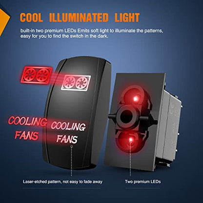 Nilight Cooling Fans Rocker Switch Led Light Bar 5Pin Laser On Off SPST 20A/12V 10A/24V Red with Jumper Wires Set for Cars Trucks RVs - color: Red, size: COOLING FANS