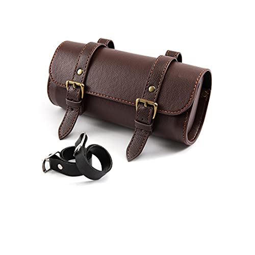 Motorcycle Saddle Bag Mini Motorbike Fork Handlebar Pu Leather Tool Storage Bag - color: Brown