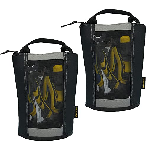 MELOTOUGH Fastener Bag Utility Canvas Zipper Tool Bag Heavy Duty Mesh Window, Hanging Grommets (Grey 2 pack） - color: Grey color