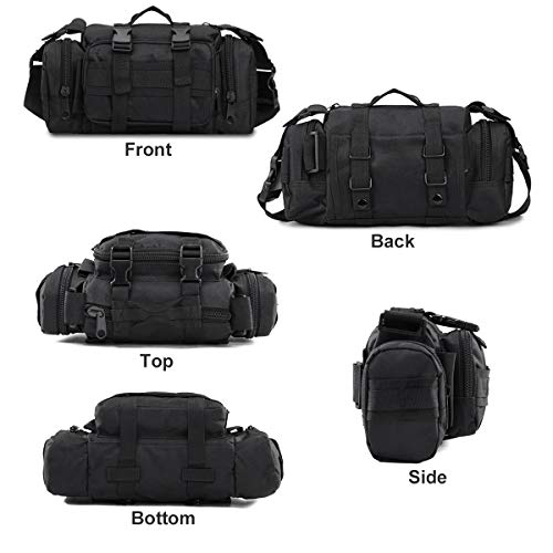 BraveHawk OUTDOORS Bike Handlebar Bag, 900D Nylon Oxford Multi-purpose Waist Bag Water Resistant Bicycle Cycling Pack (Black) - size: Medium