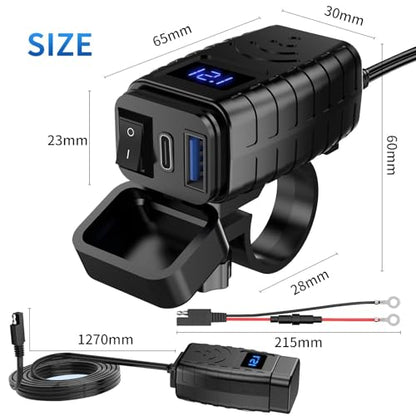 Motorcycle USB Fast Charger Universal Phone Charging Adapter for Motorcycle Handlebar Power Supply - color: Blue