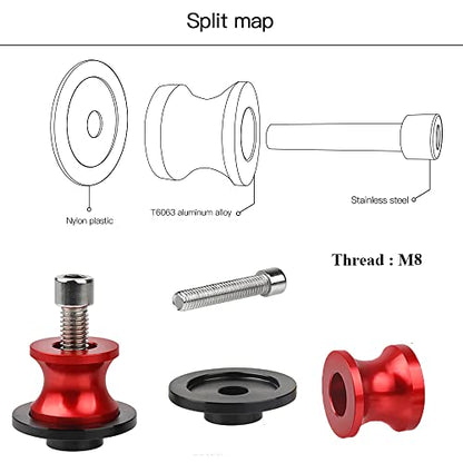 2pcs M8*1.5 Motorcycle Swing Arm Sliders Spools For H-onda CBR150 CBR100f CBR1000rr CBR1100xx CBR125 CBR250 CBR400rr CBR400f CBR450sr CBR600rr CBR600f CBR900rr CBR954rr (Red) - color: Spool - Red