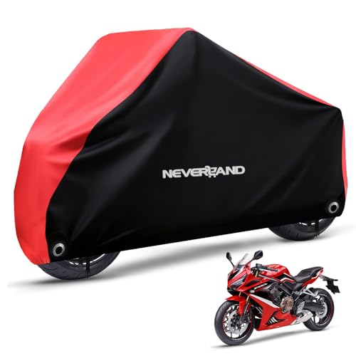 NEVERLAND Motorcycle Cover Waterproof Outdoor - All Season Scooter Covers Heavy Duty with 2 Lock-Holes, Bandage & Storage Bag Fits Most Motorcycles, Scooters, Dirt Bikes, Sportbikes (Up to 104”) - color: Red, size: XXL