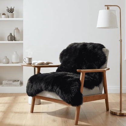 AOGELAN Black Fluffy Fluffy Shaggy Fur Area Rug, Fuzzy Genuine Sheepskin Rug, Soft Fur Pup Carpet, Chair Sofa Seat Cover(Black, Single Pelt/2FT*3FT) - color: Black, size: 2' x 3' (Single Pelt)