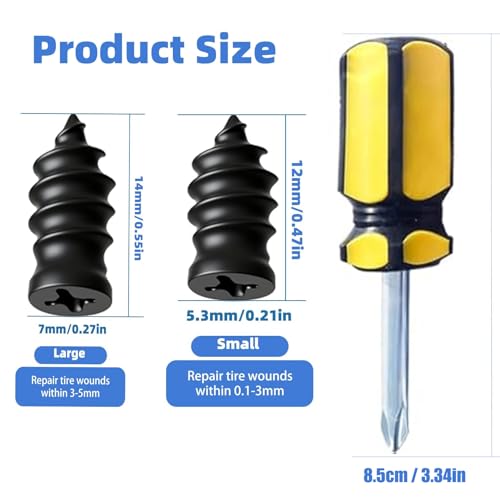 30PCS Tire Repair Rubber Nail, Vacuum Tire Repair Kits Spiral Rubber Nails, with Box and Screwdriver, for car, Motorcycle, Truck, Tractor Tire Puncture Repair