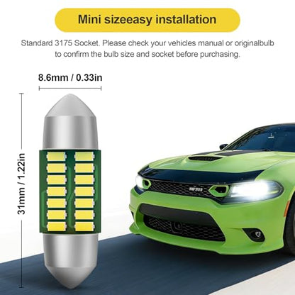 4-Pack 31mm DE3175 LED Bulb 6000K White, Super Bright CANBUS Error Free Festoon 3021 3022 7065 6428, Interior Dome Map Trunk License Plate Light for Car Truck SUV RV Boat 12V. (31MM) - size: 31MM