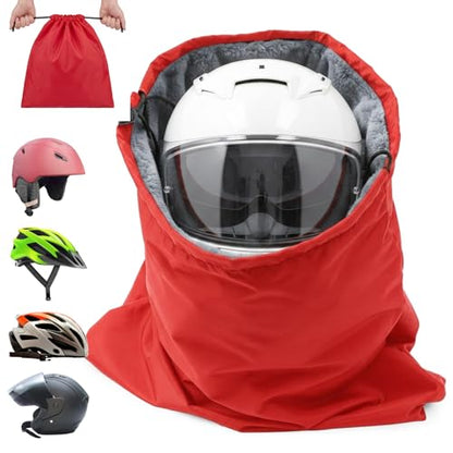 Motorcycle Helmet Bag with Soft Lining & Drawstring Closure, Waterproof Helmet Storage Bag, Large Capacity, Lightweight for Riding Hockey Welding Bicycle Dirt Bike Gear - color: Red