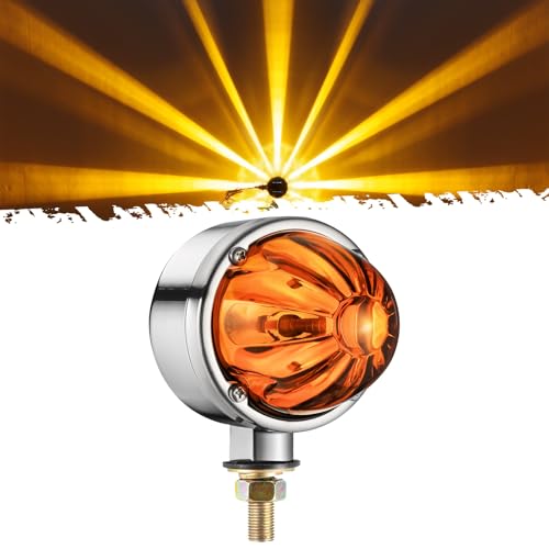 Partsam 1x Glass Watermelon Light Single-Face Amber LED Turn Signal Marker Light, Zinc Alloy Housing Amber Lens Post Mount for Peterbilt Freightliner Semi Truck Trailer, 12V - color: AmberLensAmberLights