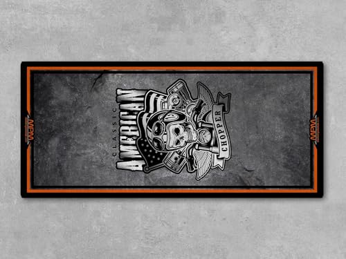 Parking Mat American Chopper Design for Custom Motorcycles, Display and Pit Mat, Washable Non-Slip Garage and Showroom Floor Carpet (Size 2: 102 x 47/260 x 120 cm)
