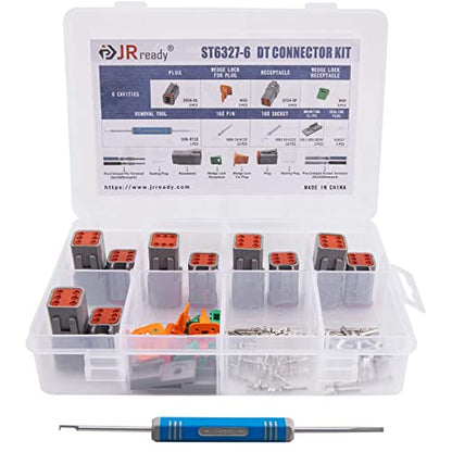 JRready 6 Pin Deutsch Connector Kit DT Series, 6 Pin Way Gray Waterproof DT Connector(5 Set), Size 16 Stamped Contacts 14-18AWG for Car, Truck, Motorcycle, Off-Road Vehicles, Marine, ST6327-6 - size: 6-Pin (5 Pairs)