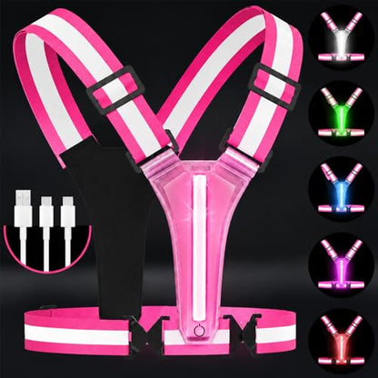 LED Reflective Vest Running Gear, 5 Colors Light Up Safety Vest | Rechargeable High Visibility Running Vest, Adjustable for Men Women. Ideal for Night Running, Walking, Cycling & Jogging. - color: Pink