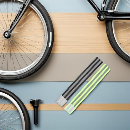8pcs Reflective Leg Straps for Biking, Elastic Adjustable Ankle Bands, Black and Green Safety Cycling Gear for Night Riding and Outdoor Sports