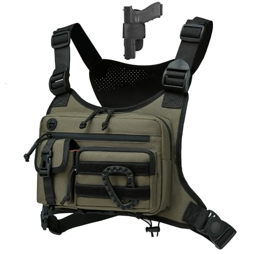 Muserise Outdoor Chest Bag For Men and Women, Tactical Vest For Running, Cycling, EDC Chest Pack Rig For Sports and Workouts - color: Olive