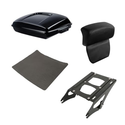 XFMT Motorcycle 5.5" Razor Trunk Luggage Black Latches W/Backrest Pad + Black Mount Rack For Harley Touring Road King Street Glide Road Glide Electra Glide Ultra Classic 2014-Later - color: Vivid Black W/ Black Latches Set 2